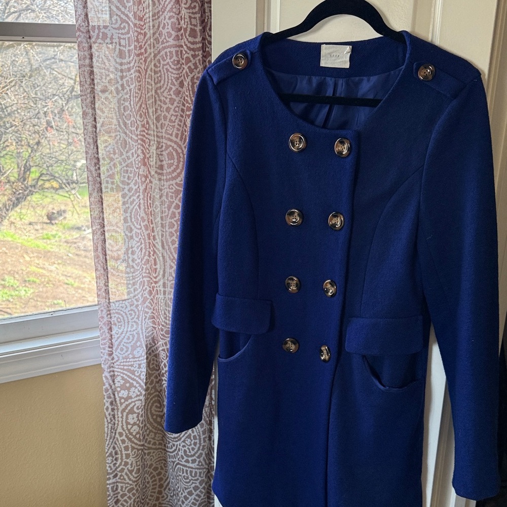 Lush Elegant Blue Double-Breasted Women's Coat
